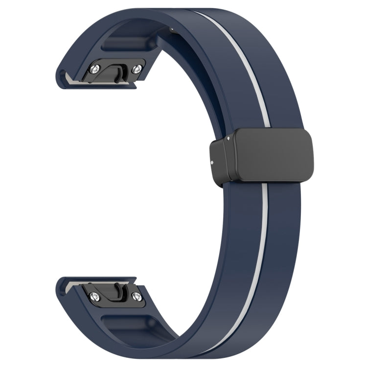 For Garmin Fenix 7 Two Color Magnetic Folding Black Buckle Silicone Watch Band(Midnight Blue White) by bashfashion