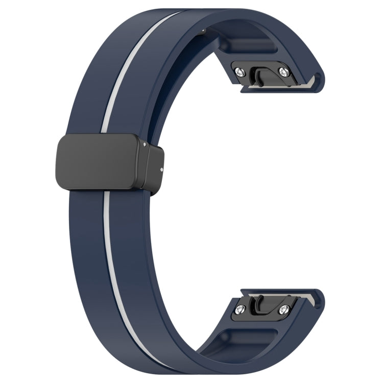 For Garmin Fenix 7S Two Color Magnetic Folding Black Buckle Silicone Watch Band(Midnight Blue White) by bashfashion