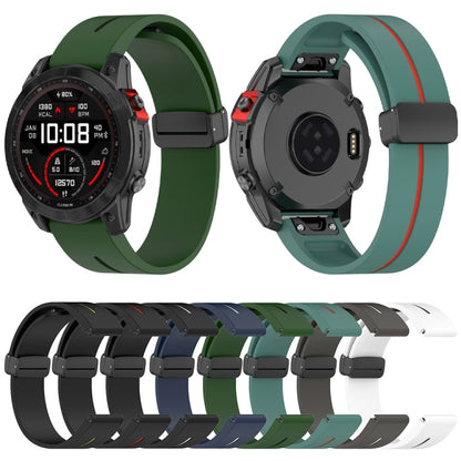 For Garmin Fenix 7 Two Color Magnetic Folding Black Buckle Silicone Watch Band(Midnight Blue White) by bashfashion