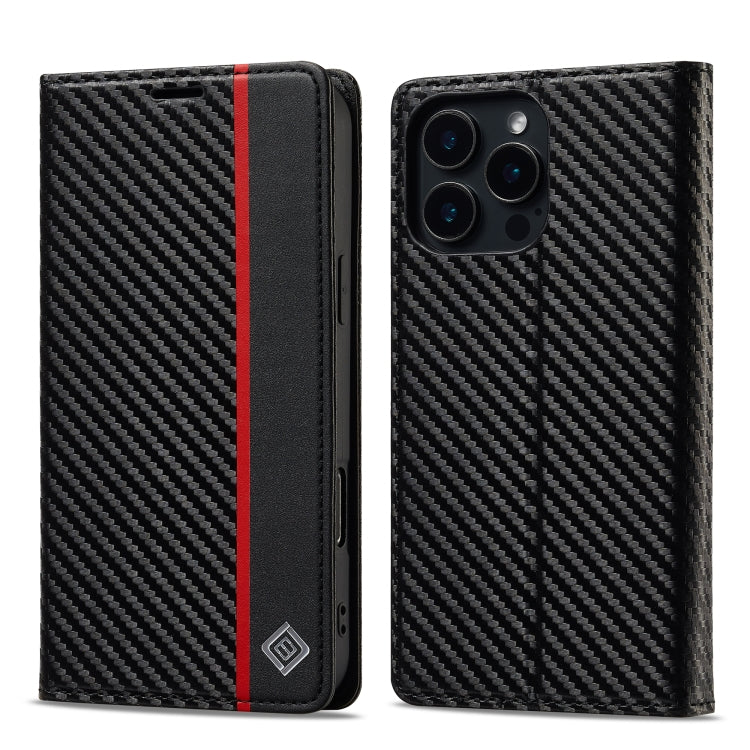 For iPhone 16 Pro Max LC.IMEEKE Carbon Fiber Leather Phone Case(Vertical Black) by LC.IMEEKE