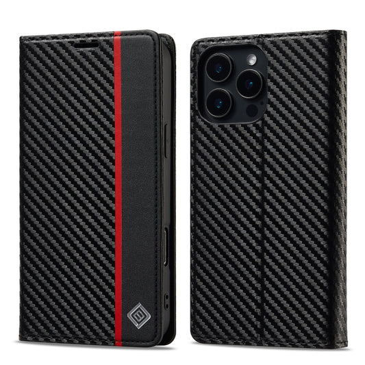 For iPhone 16 Pro Max LC.IMEEKE Carbon Fiber Leather Phone Case(Vertical Black) by LC.IMEEKE