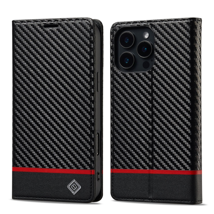 For iPhone 16 Pro Max LC.IMEEKE Carbon Fiber Leather Phone Case(Horizontal Black) by LC.IMEEKE