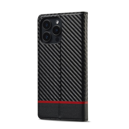 For iPhone 16 Pro Max LC.IMEEKE Carbon Fiber Leather Phone Case(Horizontal Black) by LC.IMEEKE