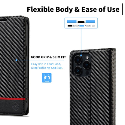 For iPhone 16 Pro Max LC.IMEEKE Carbon Fiber Leather Phone Case(Horizontal Black) by LC.IMEEKE