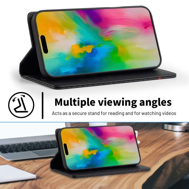 For iPhone 16 Pro LC.IMEEKE Carbon Fiber Leather Phone Case(Horizontal Black) by LC.IMEEKE