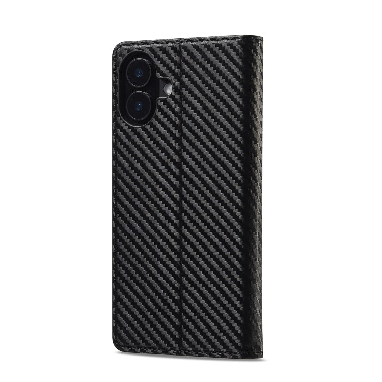 For iPhone 16 Plus LC.IMEEKE Carbon Fiber Leather Phone Case(Vertical Black) by LC.IMEEKE