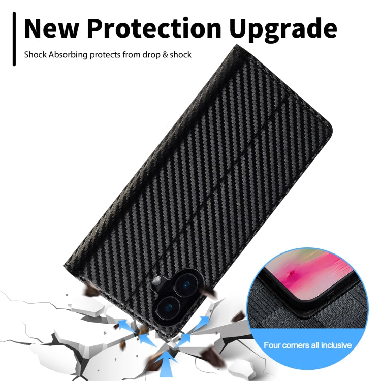 For iPhone 16 Plus LC.IMEEKE Carbon Fiber Leather Phone Case(Vertical Black) by LC.IMEEKE