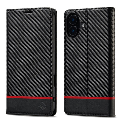 For iPhone 16 Plus LC.IMEEKE Carbon Fiber Leather Phone Case(Horizontal Black) by LC.IMEEKE