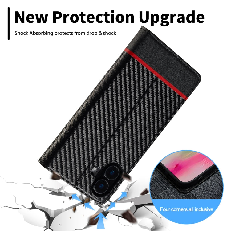 For iPhone 16 Plus LC.IMEEKE Carbon Fiber Leather Phone Case(Horizontal Black) by LC.IMEEKE