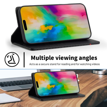 For iPhone 16 Plus LC.IMEEKE Carbon Fiber Leather Phone Case(Horizontal Black) by LC.IMEEKE