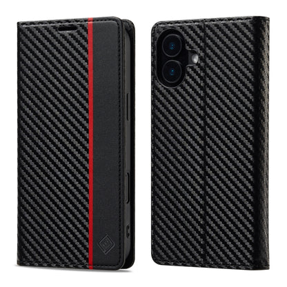 For iPhone 16 LC.IMEEKE Carbon Fiber Leather Phone Case(Vertical Black) by LC.IMEEKE