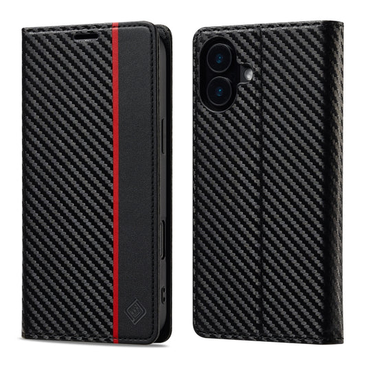 For iPhone 16 LC.IMEEKE Carbon Fiber Leather Phone Case(Vertical Black) by LC.IMEEKE