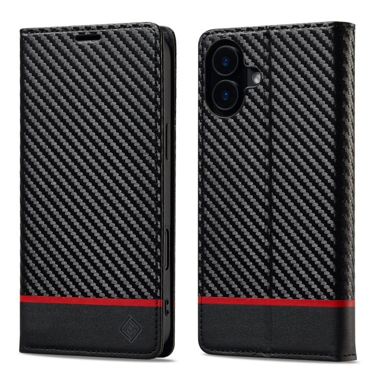 For iPhone 16 LC.IMEEKE Carbon Fiber Leather Phone Case(Horizontal Black) by LC.IMEEKE