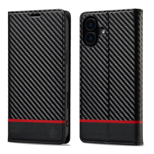 For iPhone 16 LC.IMEEKE Carbon Fiber Leather Phone Case(Horizontal Black) by LC.IMEEKE