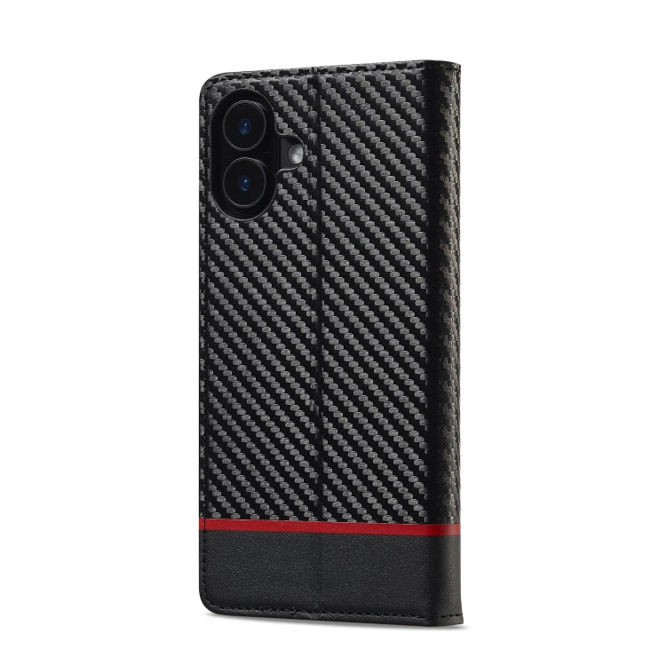 For iPhone 16 LC.IMEEKE Carbon Fiber Leather Phone Case(Horizontal Black) by LC.IMEEKE