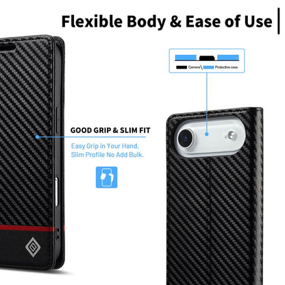 For iPhone Air LC.IMEEKE Carbon Fiber Leather Phone Case(Horizontal Black) by LC.IMEEKE