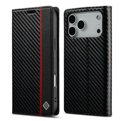 For iPhone 17 Pro LC.IMEEKE Carbon Fiber Leather Phone Case(Vertical Black) by LC.IMEEKE