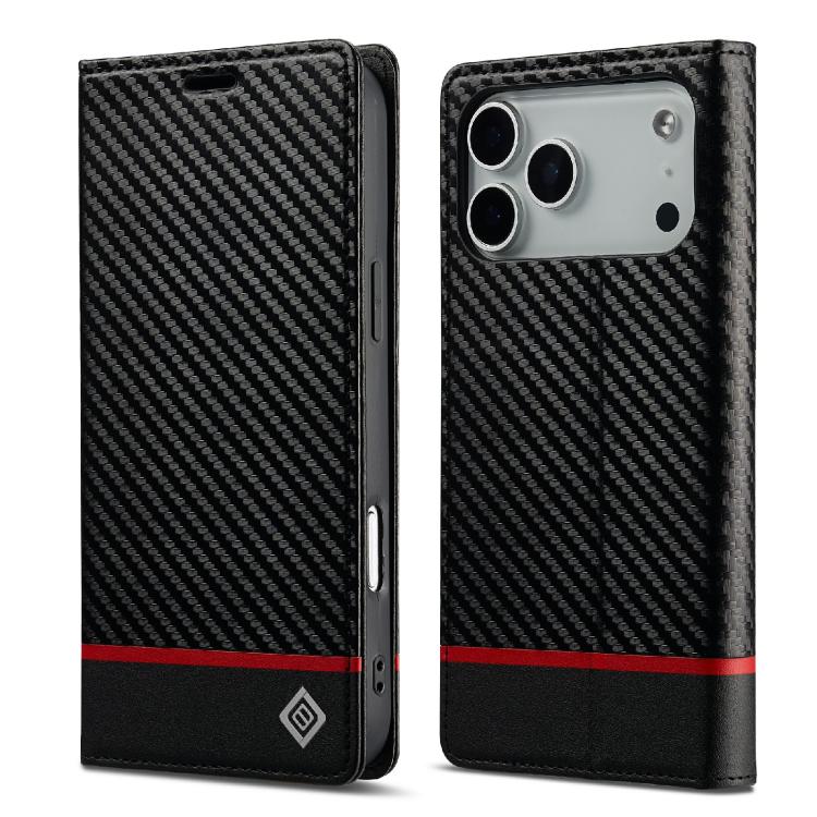 For iPhone 17 Pro LC.IMEEKE Carbon Fiber Leather Phone Case(Horizontal Black) by LC.IMEEKE