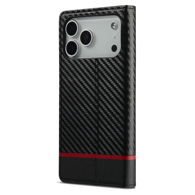 For iPhone 17 Pro LC.IMEEKE Carbon Fiber Leather Phone Case(Horizontal Black) by LC.IMEEKE