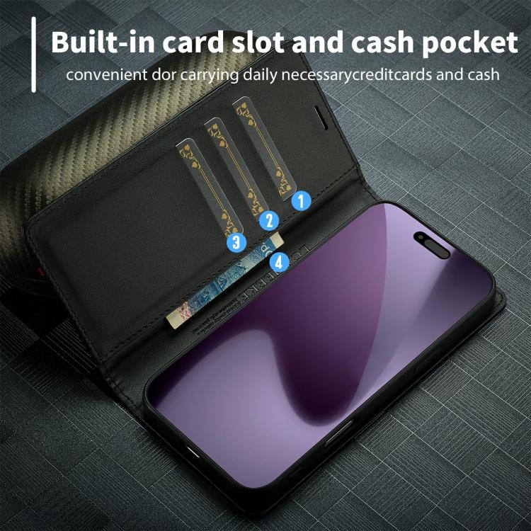 For iPhone 17 Pro LC.IMEEKE Carbon Fiber Leather Phone Case(Horizontal Black) by LC.IMEEKE