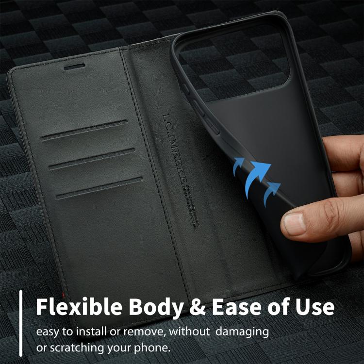 For iPhone 17 Pro LC.IMEEKE Carbon Fiber Leather Phone Case(Horizontal Black) by LC.IMEEKE