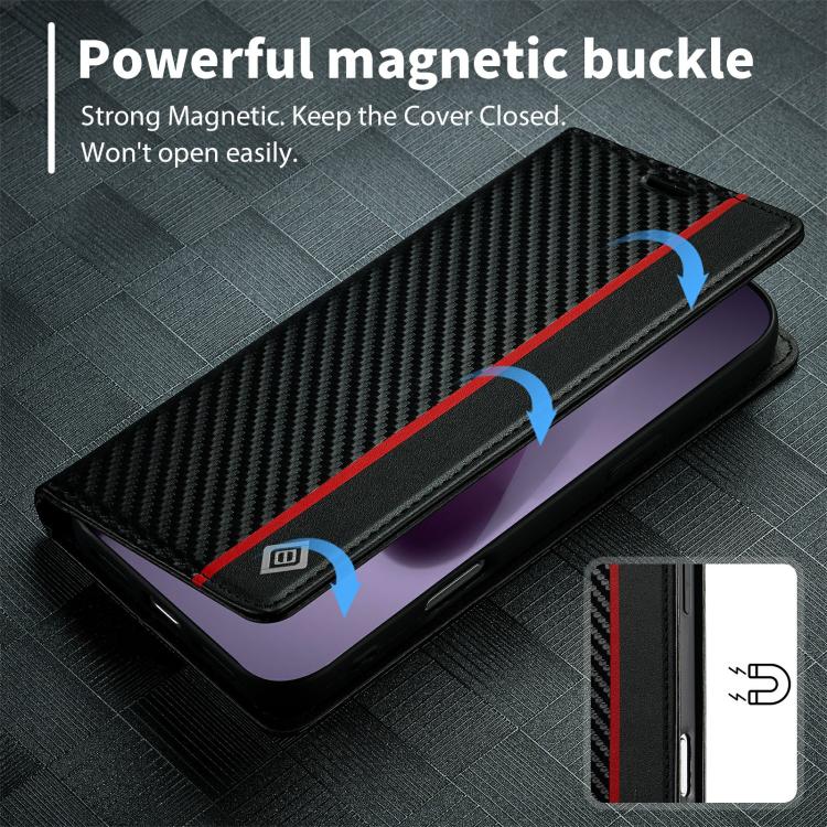 For iPhone 17 Pro Max LC.IMEEKE Carbon Fiber Leather Phone Case(Vertical Black) by LC.IMEEKE