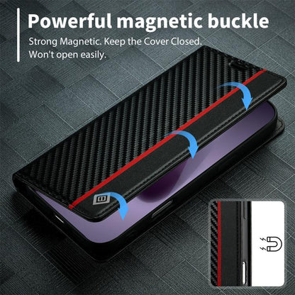For iPhone 17 Pro Max LC.IMEEKE Carbon Fiber Leather Phone Case(Vertical Black) by LC.IMEEKE