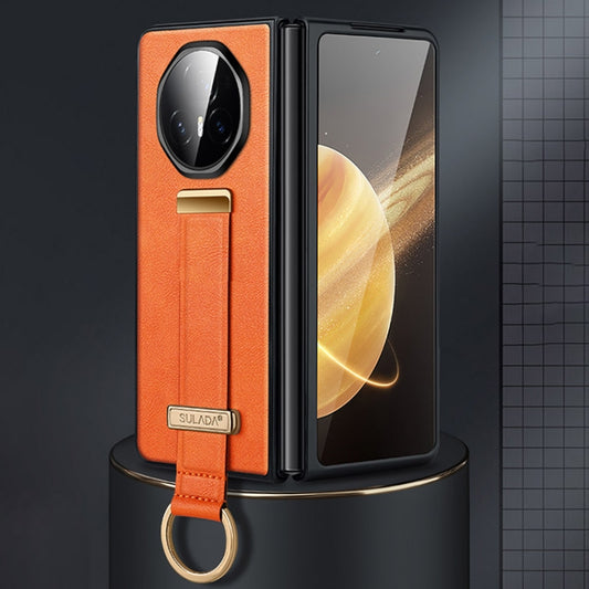 For Honor Magic V3 SULADA PC + Leather Texture Skin Feel Shockproof Phone Case(Orange) by SULADA