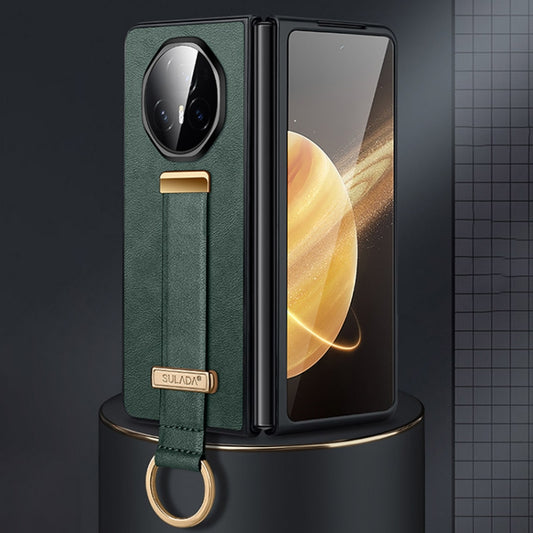 For Honor Magic V3 SULADA PC + Leather Texture Skin Feel Shockproof Phone Case(Green) by SULADA
