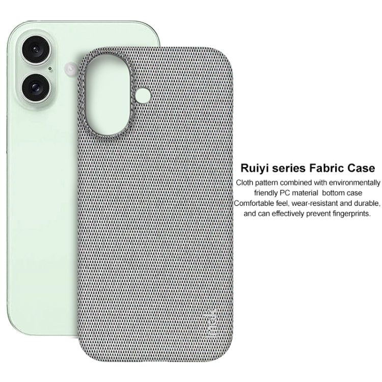 For iPhone 16 imak Ruiyi Series Cloth Texture PU + PC Phone Case(Light Grey) by imak