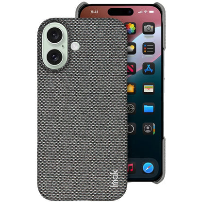 For iPhone 16 imak Ruiyi Series Cloth Texture PU + PC Phone Case(Dark Grey) by imak
