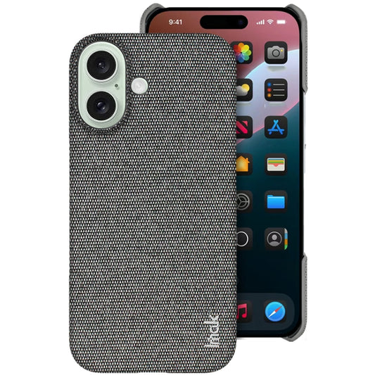For iPhone 16 imak Ruiyi Series Cloth Texture PU + PC Phone Case(Dark Grey) by imak