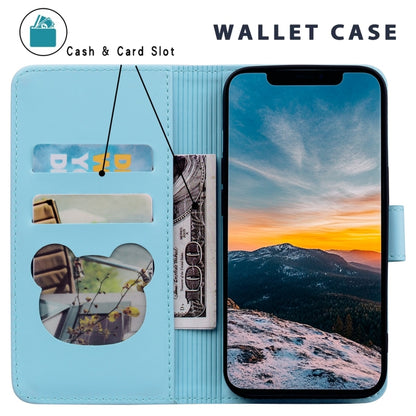 For iPhone 16e Cute Cat Embossed Leather Phone Case(Sky Blue) by bashfashion