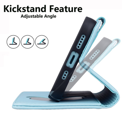 For iPhone 16e Cute Cat Embossed Leather Phone Case(Sky Blue) by bashfashion