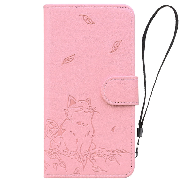 For iPhone 16e Cute Cat Embossed Leather Phone Case(Pink) by bashfashion