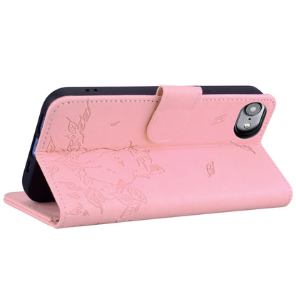 For iPhone 16e Cute Cat Embossed Leather Phone Case(Pink) by bashfashion