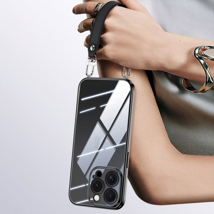 For iPhone 15 Pro SULADA Electroplated Clear TPU Soft Frame Phone Case with Wrist Strap(Black) by SULADA