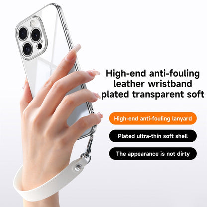 For iPhone 13 Pro Max SULADA Electroplated Clear TPU Soft Frame Phone Case with Wrist Strap(Silver) by SULADA