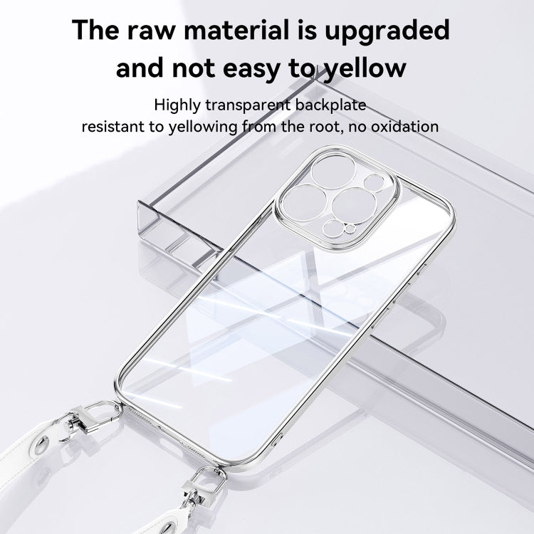 For iPhone 15 Pro Max SULADA Electroplated Clear TPU Soft Frame Phone Case with Wrist Strap(Silver) by SULADA