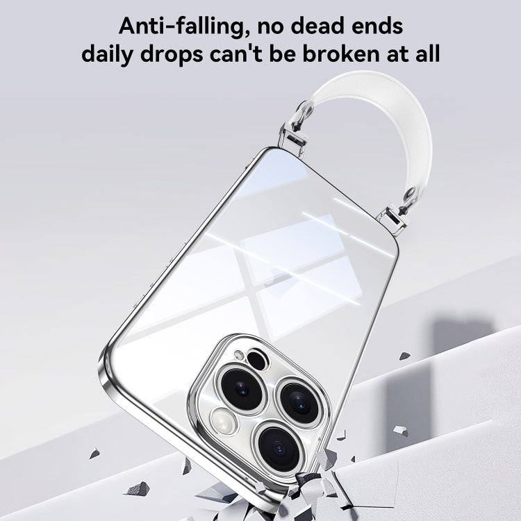 For iPhone 16 Pro SULADA Electroplated Clear TPU Soft Frame Phone Case with Wrist Strap(Purple) by SULADA