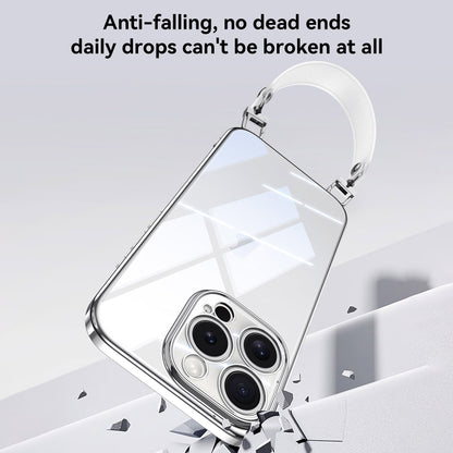 For iPhone 16 SULADA Electroplated Clear TPU Soft Frame Phone Case with Wrist Strap(Silver) by SULADA