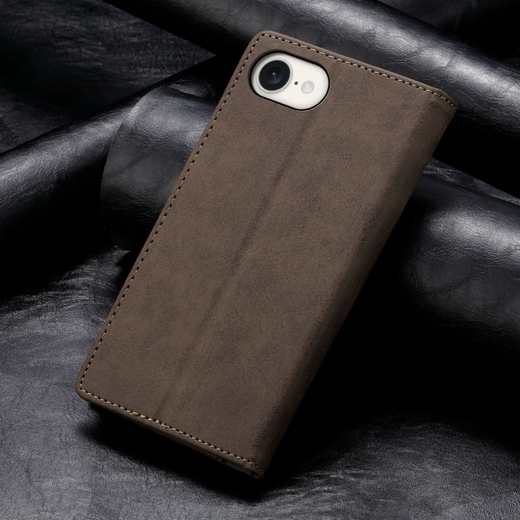 For iPhone 16e Business Solid Color Magnetic RFID Leather Phone Case(Brown) by bashfashion