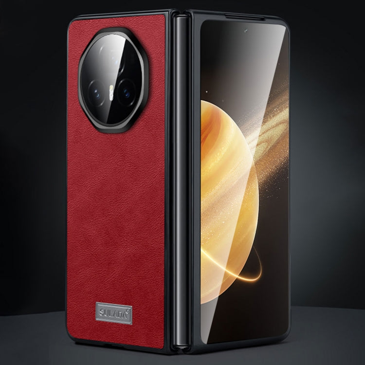 For Honor Magic V3 SULADA Shockproof TPU + Handmade Leather Phone Case(Red) by SULADA