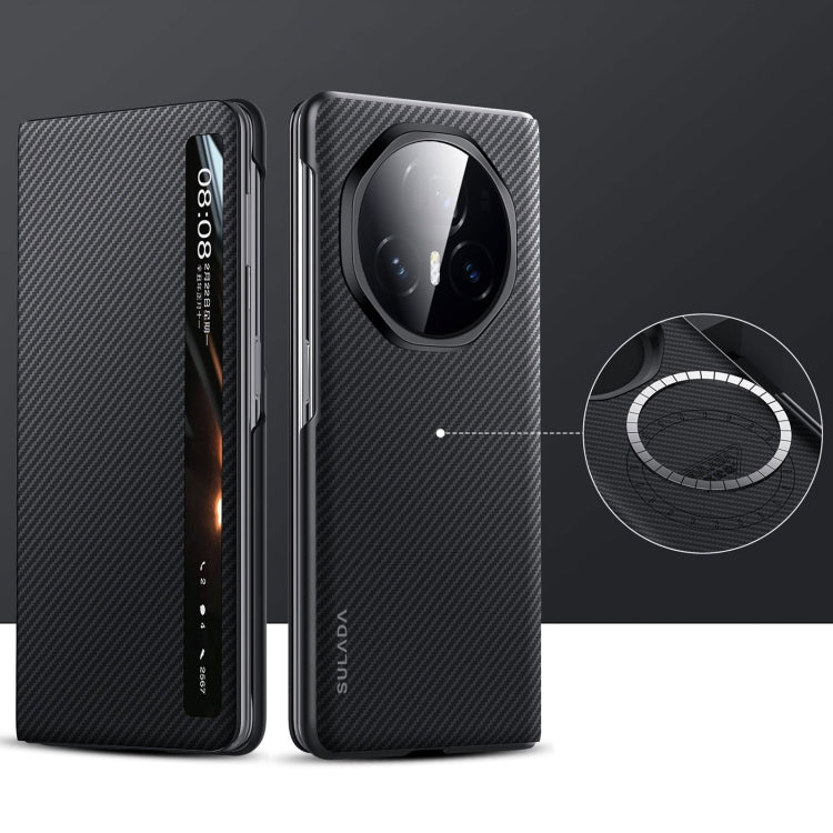 For Honor Magic V3 SULADA Kevlar 600D Texture Smart Window Leather Phone Case(Black) by SULADA