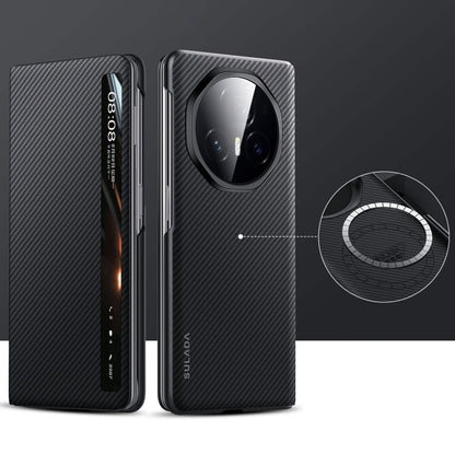 For Honor Magic V3 SULADA Kevlar 600D Texture Smart Window Leather Phone Case(Black) by SULADA