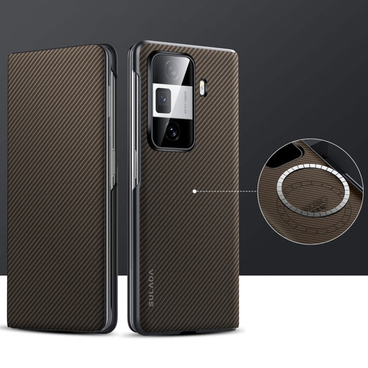 For Honor Magic Vs3 SULADA Kevlar 600D Texture Smart Window Leather Phone Case(Brown) by SULADA