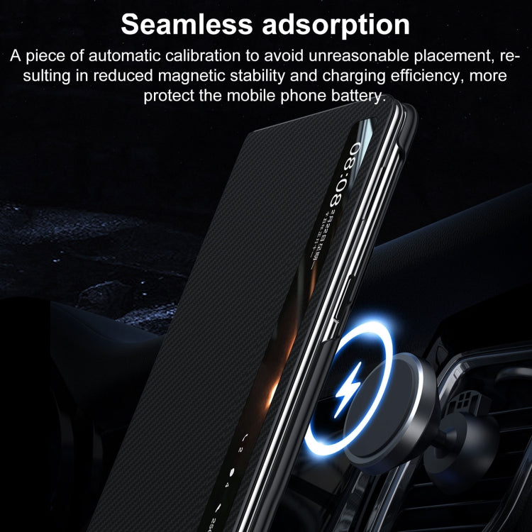 For Honor Magic V3 SULADA Kevlar 600D Texture Smart Window Leather Phone Case(Black) by SULADA