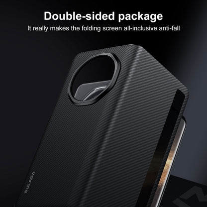 For Honor Magic V3 SULADA Kevlar 600D Texture Smart Window Leather Phone Case(Black) by SULADA