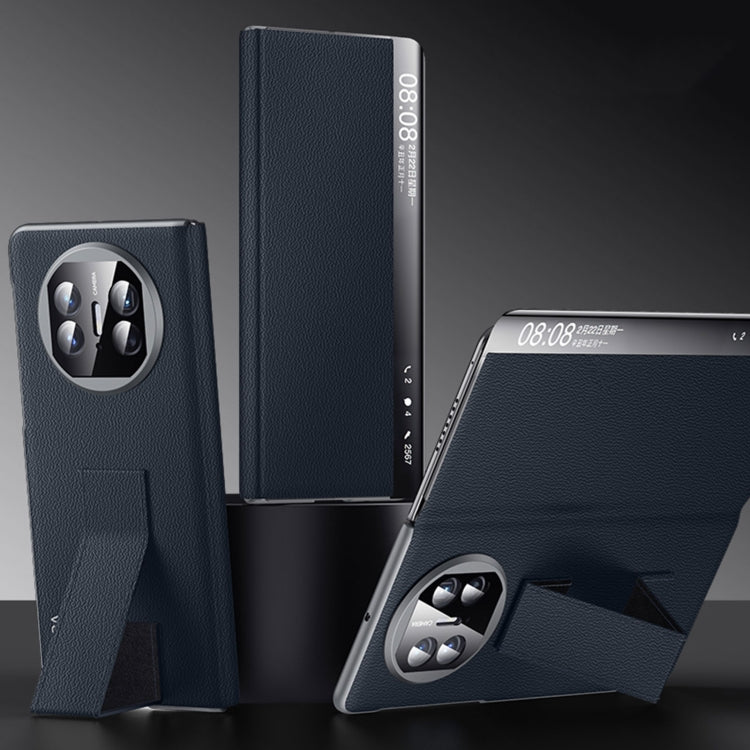 For Huawei Mate X5 / X3 SULADA Smart Series Wristband Holder Smart View Window Genuine Leather Phone Case(Blue) by SULADA