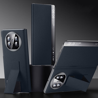 For Huawei Mate X5 / X3 SULADA Smart Series Wristband Holder Smart View Window Genuine Leather Phone Case(Blue) by SULADA